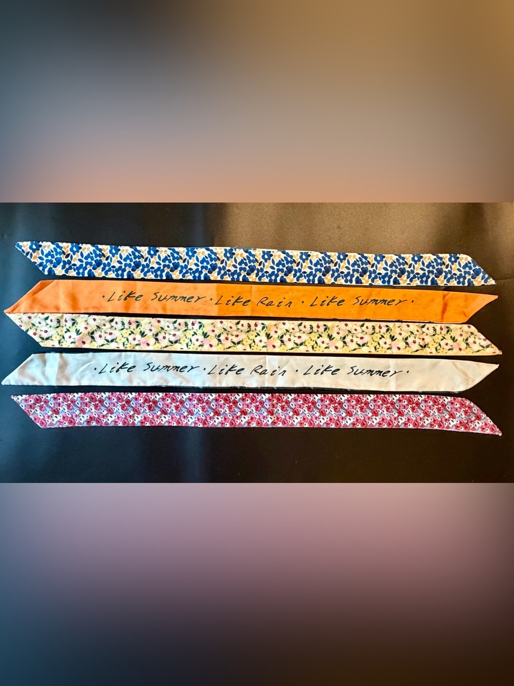 Lot of 5 New Skinny Scarves Hair Purse Like Summer Like Rain Floral Stripes